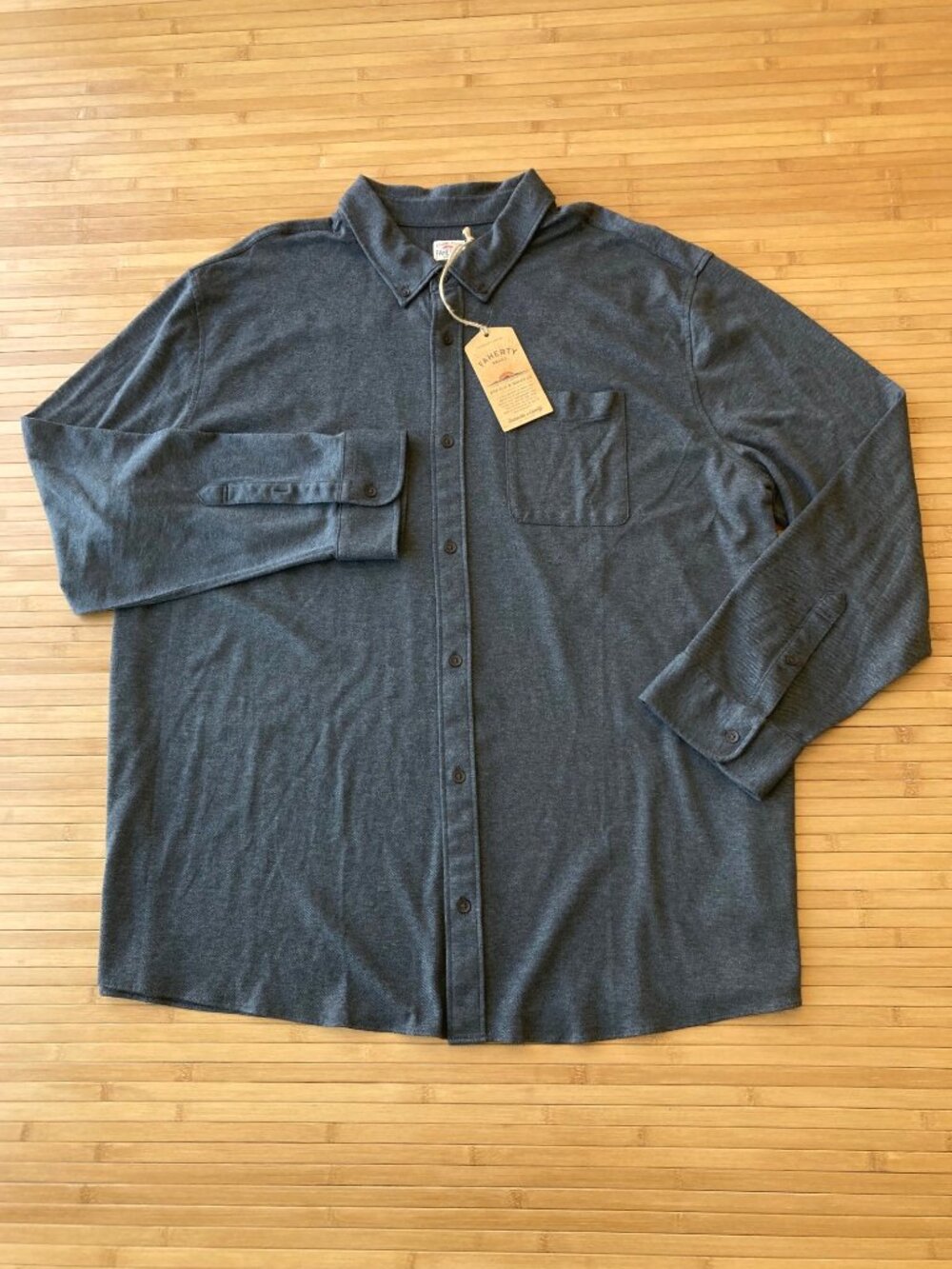 Faherty Coastline Knit Shirt Supima Cotton Mens 3XL Charcoal Heather Twill NWT